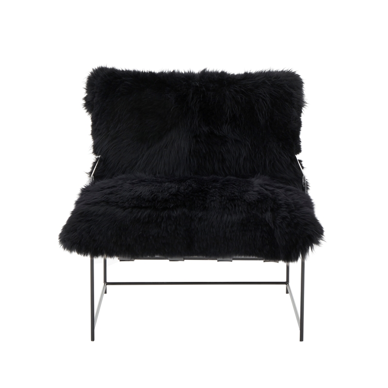 Pemberly Row Handmade Transitional Black Genuine Sheepskin Chair