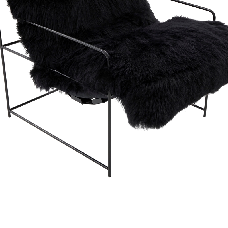Pemberly Row Handmade Transitional Black Genuine Sheepskin Chair