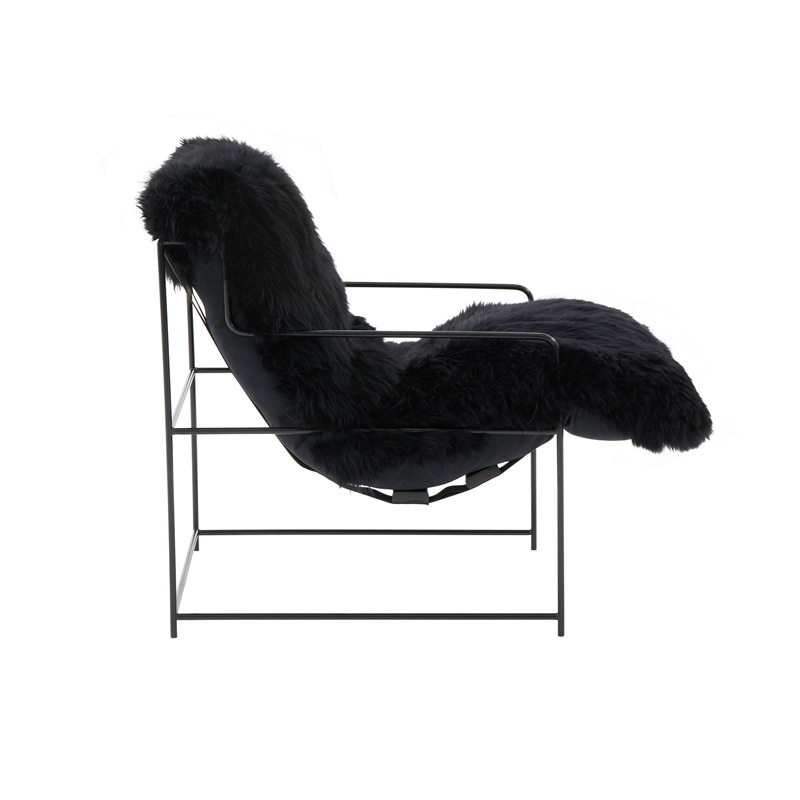 Pemberly Row Handmade Transitional Black Genuine Sheepskin Chair