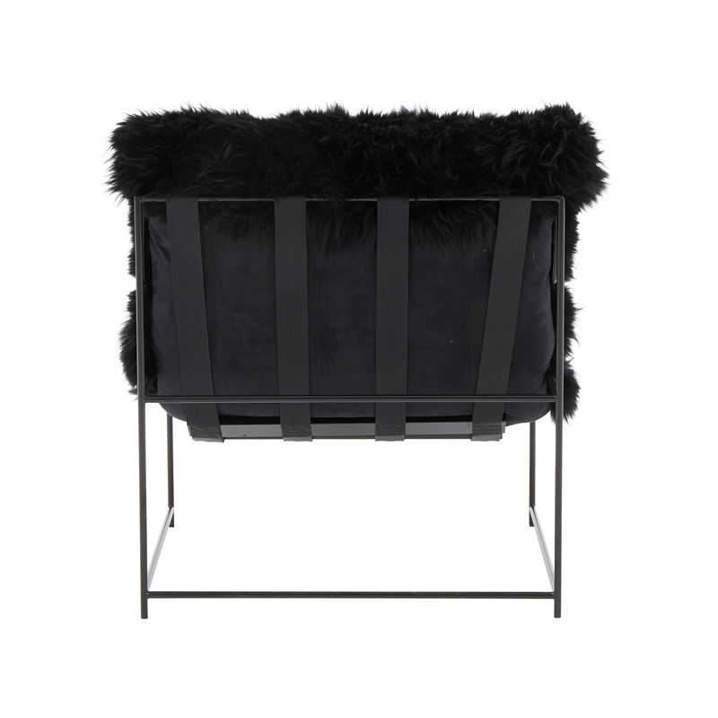 Pemberly Row Handmade Transitional Black Genuine Sheepskin Chair