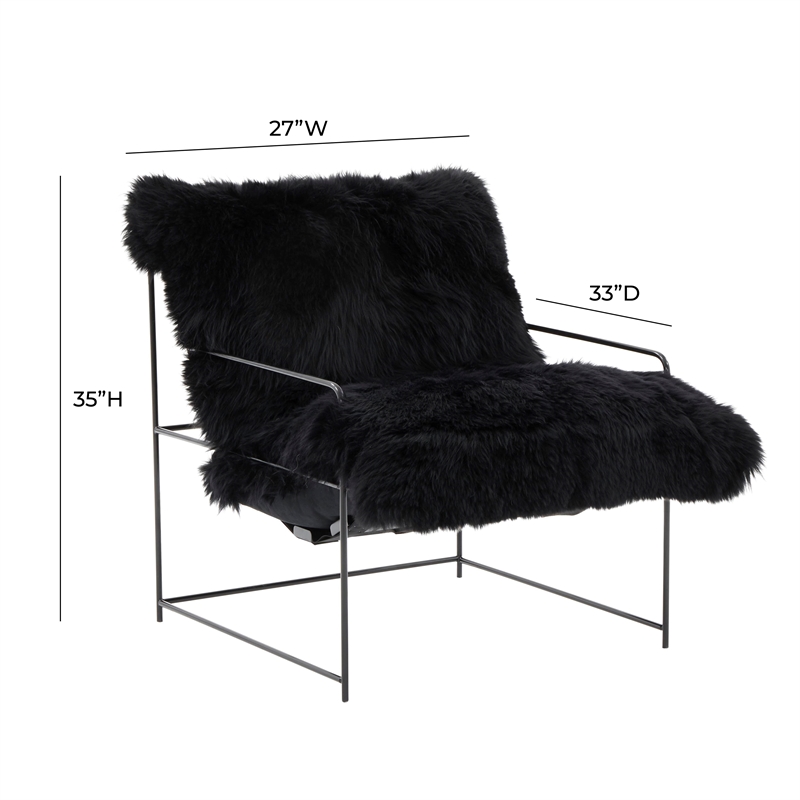 Pemberly Row Handmade Transitional Black Genuine Sheepskin Chair