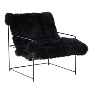 Pemberly Row Handmade Transitional Black Genuine Sheepskin Chair