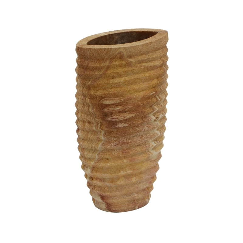 Pemberly Row Handmade Transitional Ribbed Stone Vase in Sandstone