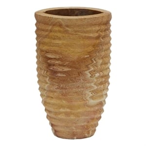 Pemberly Row Handmade Transitional Ribbed Stone Vase in Sandstone