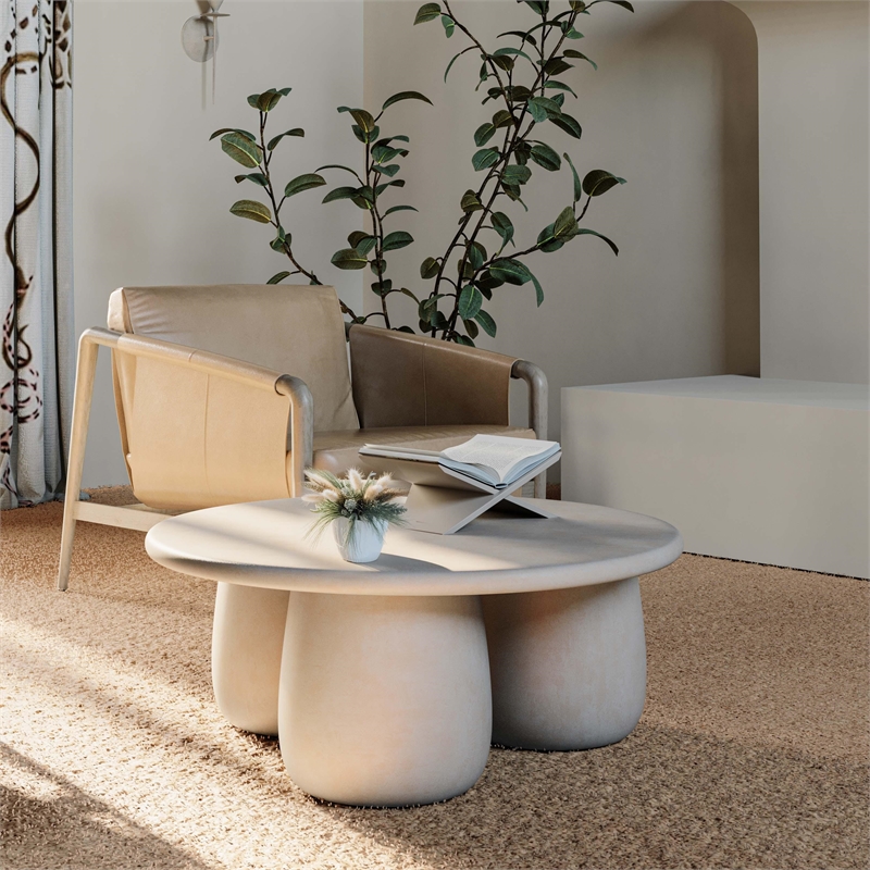 Pemberly Row Contemporary Cream Round Coffee Table - 33.9