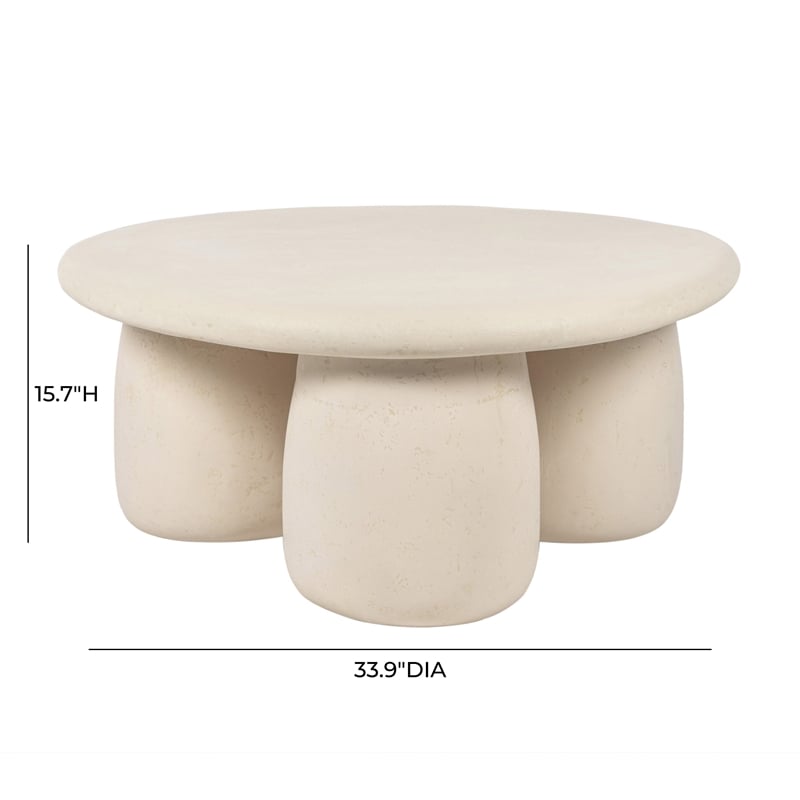 Pemberly Row Contemporary Cream Round Coffee Table - 33.9