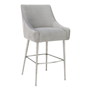 Pemberly Row Transitional 30.7&quot Velvet Bar Stool in Pleated Light Gray