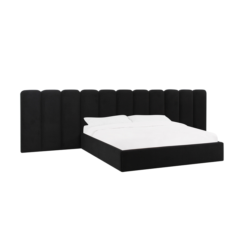 Pemberly Row Contemporary Black Velvet Wings - Queen or King (Set of 2)