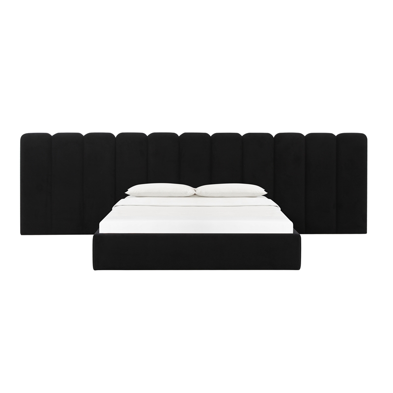Pemberly Row Contemporary Black Velvet Wings - Queen or King (Set of 2)