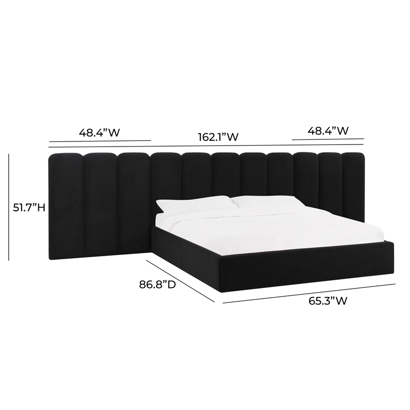 Pemberly Row Contemporary Black Velvet Wings - Queen or King (Set of 2)