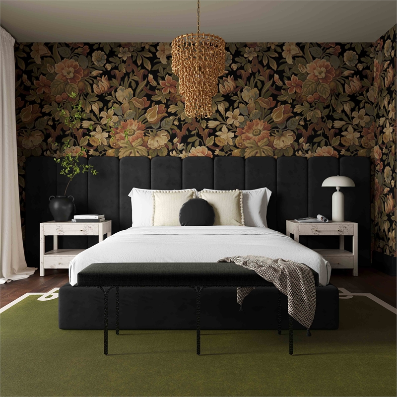 Pemberly Row Contemporary Black Velvet Wings - Queen or King (Set of 2)