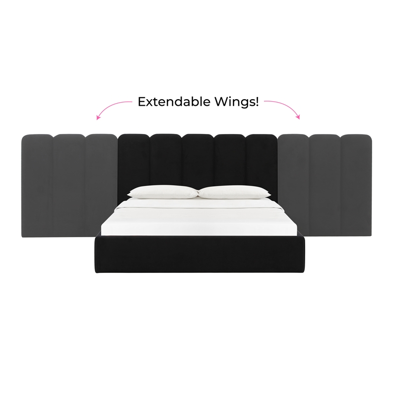 Pemberly Row Contemporary Black Velvet Wings - Queen or King (Set of 2)