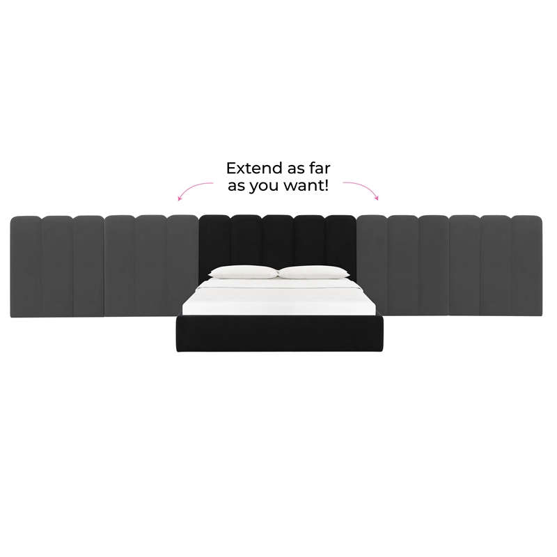 Pemberly Row Contemporary Black Velvet Wings - Queen or King (Set of 2)