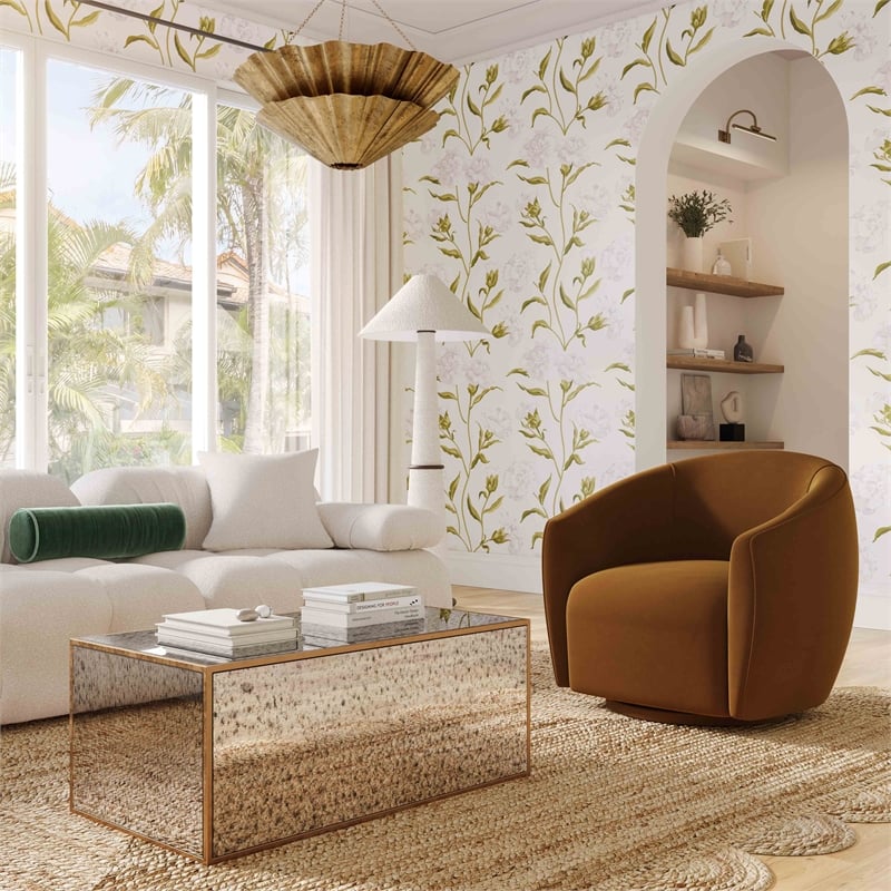 Pemberly Row Modern / Contemporary Cognac Velvet Swivel Chair