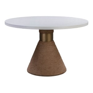 Pemberly Row 30&quotH Round Rope Acacia Wood Dining Table in White/Brown