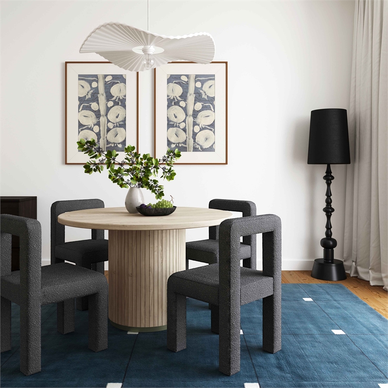 Pemberly Row Transitional Fabric Boucle Dining Chair in Black Finish