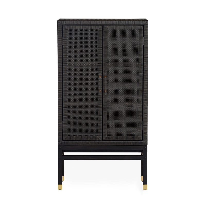 Pemberly Row Handmade Modern Coastal Charcoal Woven Rattan Cabinet