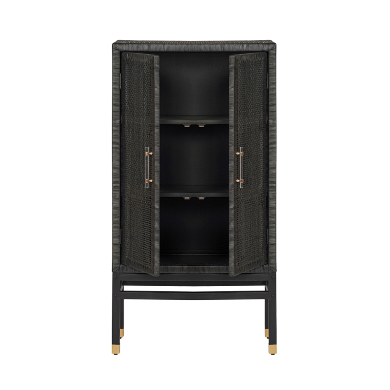 Pemberly Row Handmade Modern Coastal Charcoal Woven Rattan Cabinet