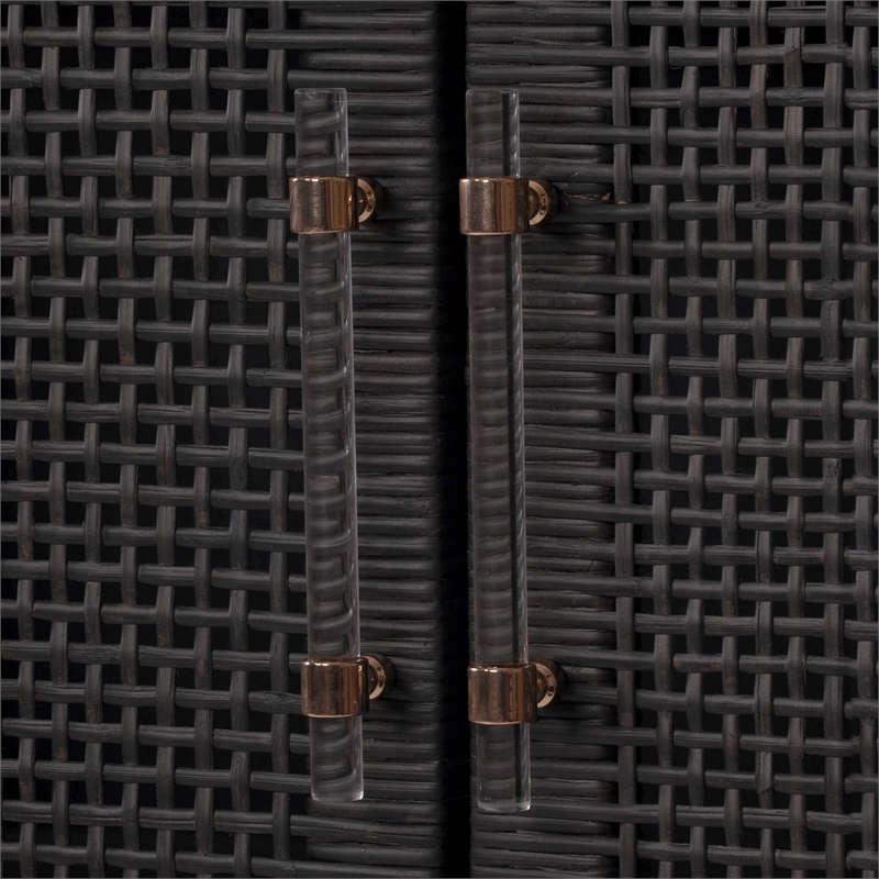 Pemberly Row Handmade Modern Coastal Charcoal Woven Rattan Cabinet