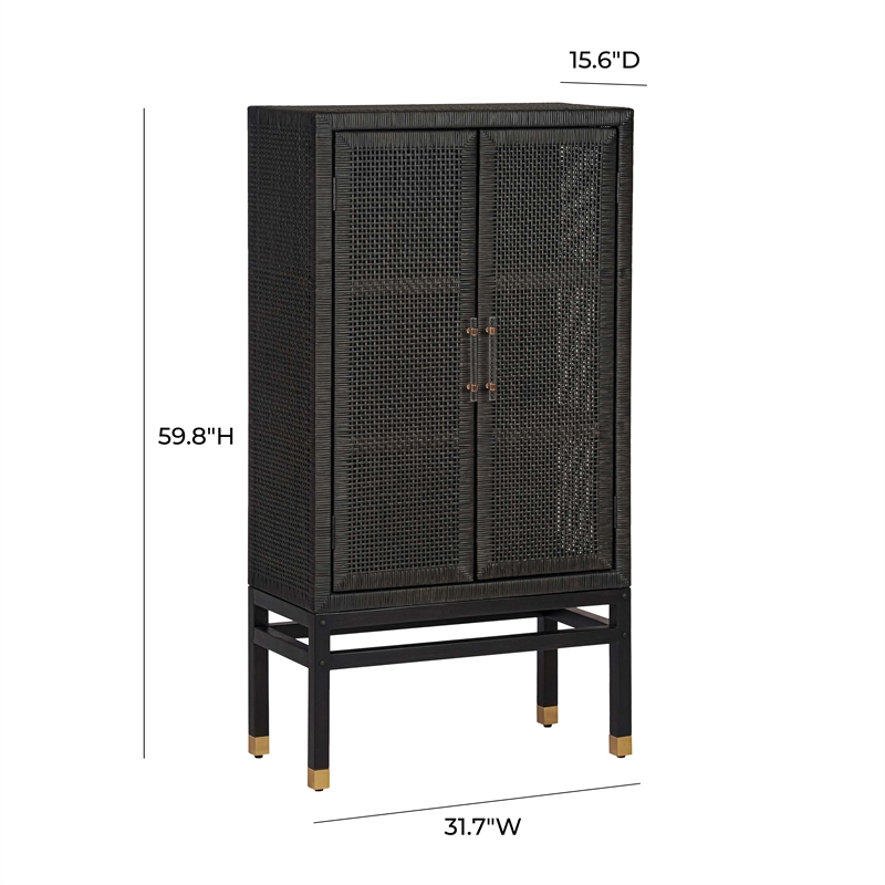 Pemberly Row Handmade Modern Coastal Charcoal Woven Rattan Cabinet