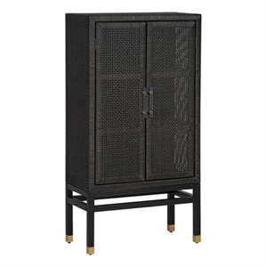 Pemberly Row Handmade Modern Coastal Charcoal Woven Rattan Cabinet