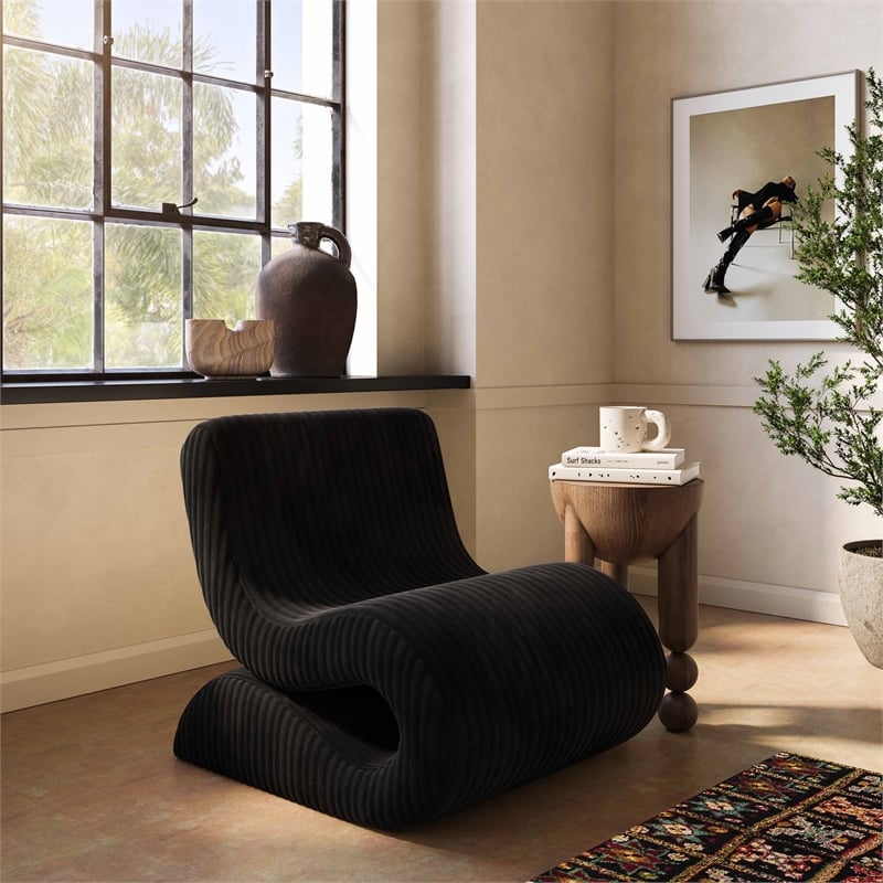 Pemberly Row Contemporary Black Oversized Corduroy Accent Chair