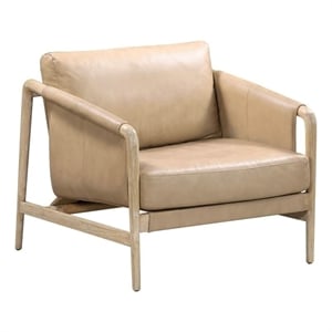 Pemberly Row Handmade Contemporary Tan Genuine Leather Accent Chair