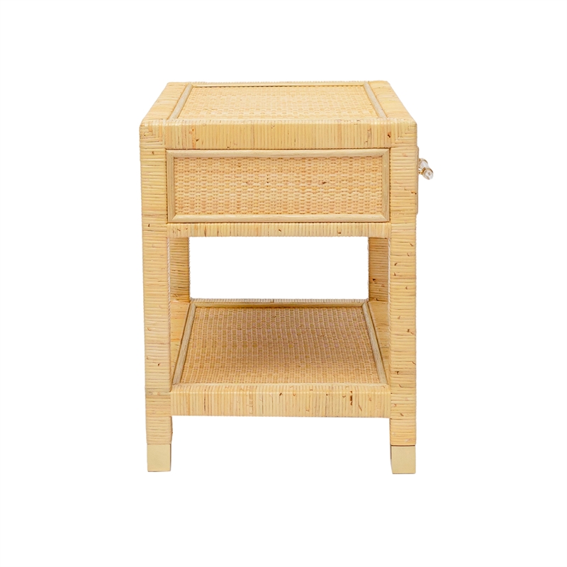 Pemberly Row Handmade Modern Farmhouse Natural Rattan Nightstand