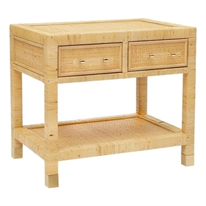 Pemberly Row Handmade Modern Farmhouse Natural Rattan Nightstand