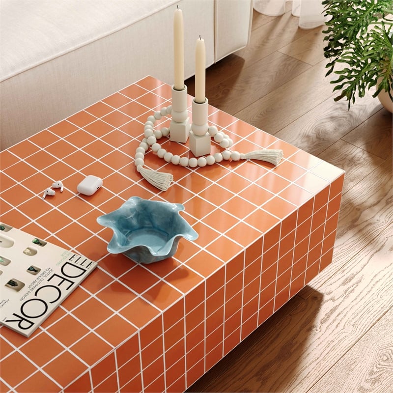 Pemberly Row Brick Orange Tile Indoor / Outdoor Coffee Table