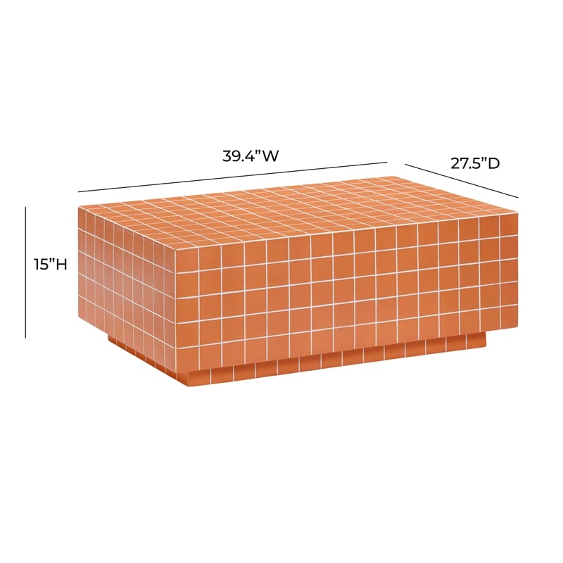 Pemberly Row Brick Orange Tile Indoor / Outdoor Coffee Table