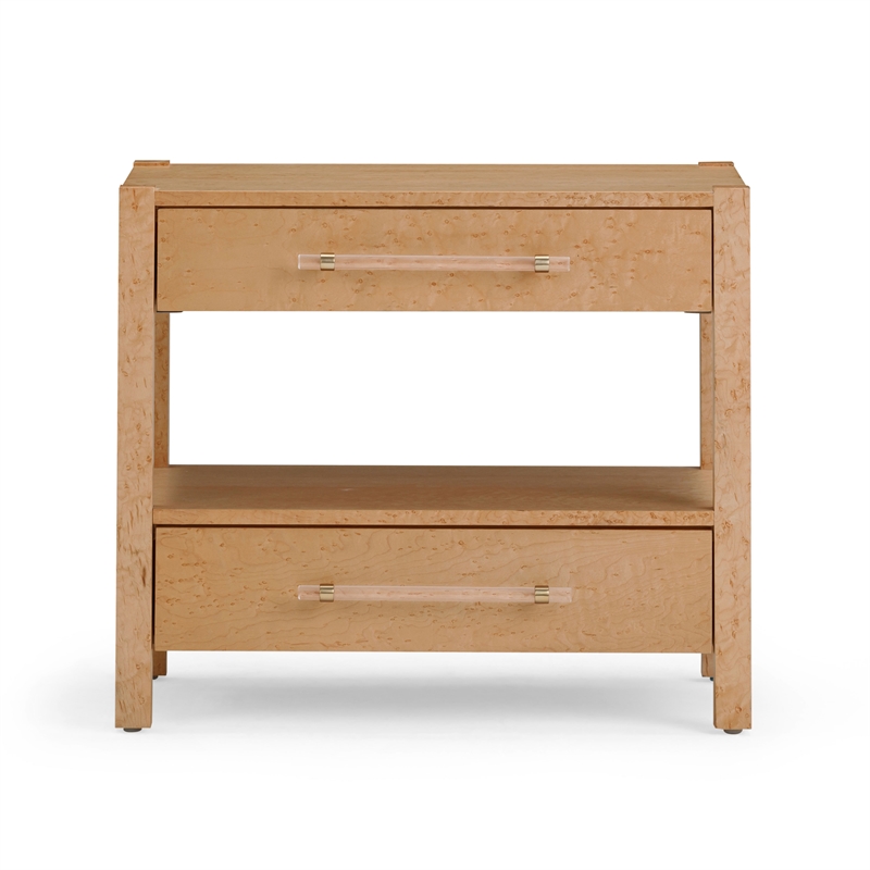 Pemberly Row Contemporary Birdseye Maple 2-Drawer Nightstand