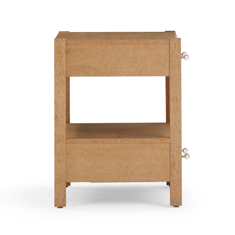 Pemberly Row Contemporary Birdseye Maple 2-Drawer Nightstand
