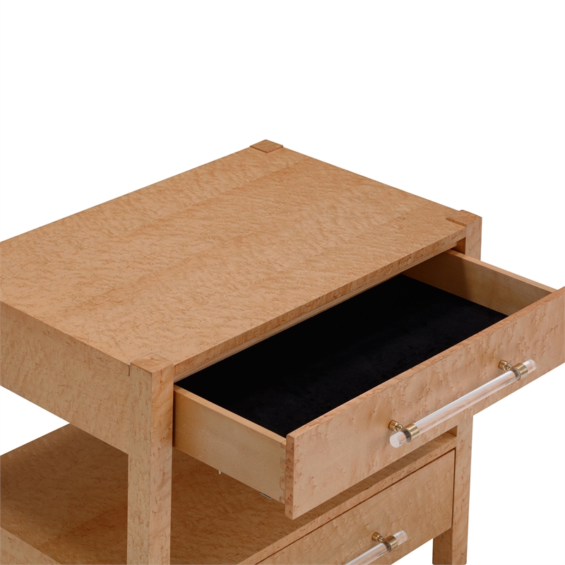 Pemberly Row Contemporary Birdseye Maple 2-Drawer Nightstand