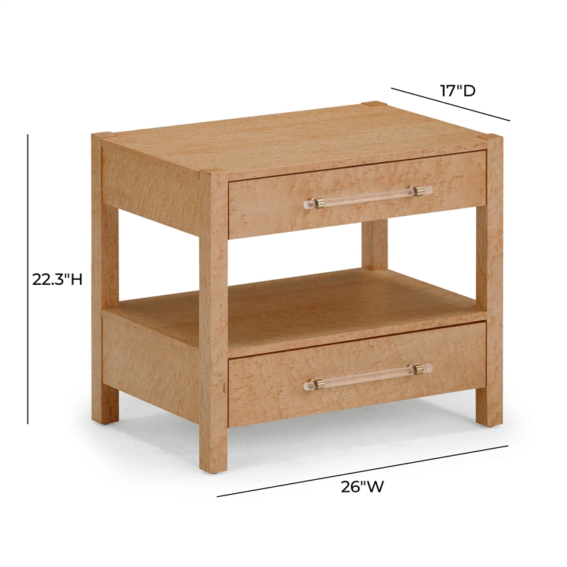 Pemberly Row Contemporary Birdseye Maple 2-Drawer Nightstand