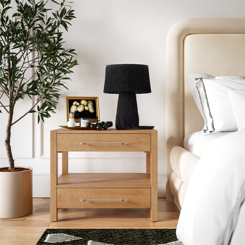 Pemberly Row Contemporary Birdseye Maple 2-Drawer Nightstand