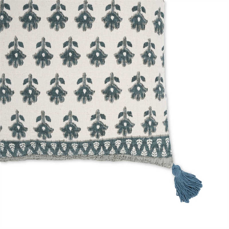 Pemberly Row Blossom Printed Cotton Tassel 20 Inch Accent Cushion