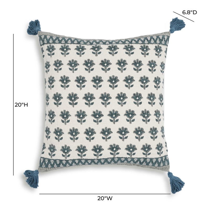 Pemberly Row Blossom Printed Cotton Tassel 20 Inch Accent Cushion