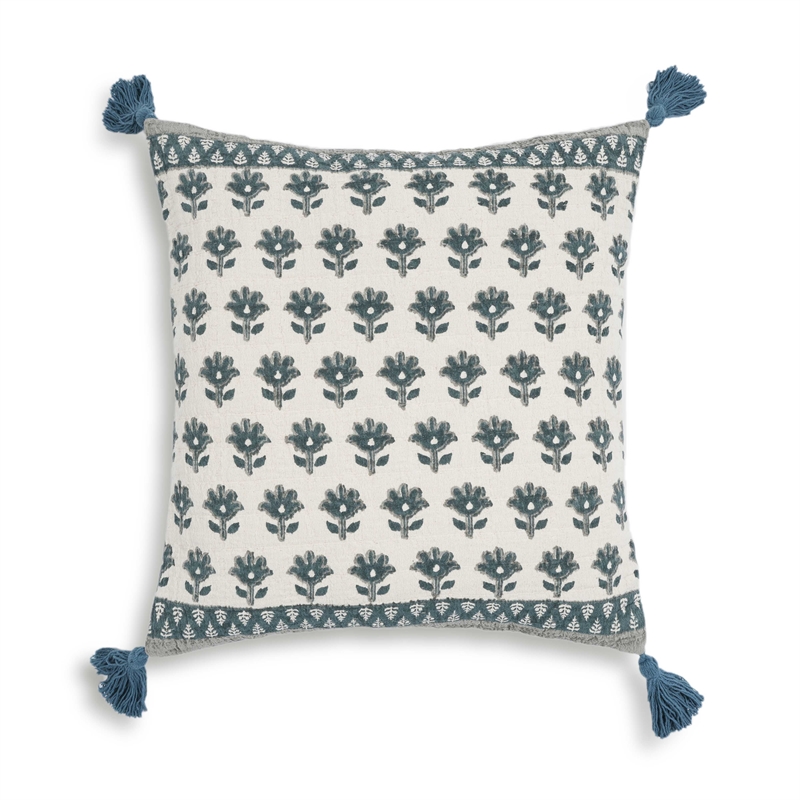 Pemberly Row Blossom Printed Cotton Tassel 20 Inch Accent Cushion