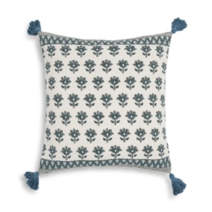 Pemberly Row Blossom Printed Cotton Tassel 20 Inch Accent Cushion