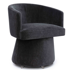 Pemberly Row Contemporary Black Upcycled Chenille Rolling Desk Chair
