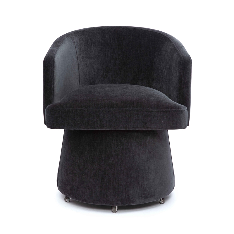 Pemberly Row Contemporary Black Upcycled Chenille Rolling Desk Chair