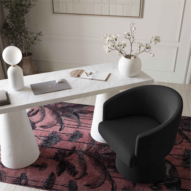 Pemberly Row Contemporary Black Upcycled Chenille Rolling Desk Chair