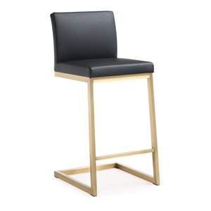 Pemberly Row 26&quot Steel and Fabric Counter Stools in Black/Gold (Set of 2)