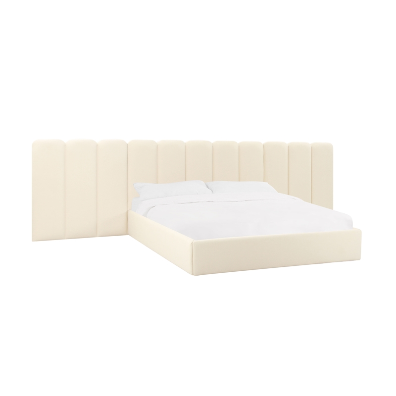 Pemberly Row Contemporary Cream Boucle Wings - Queen or King (Set of 2)