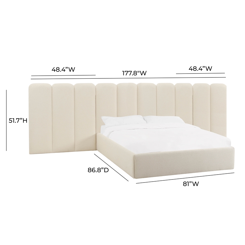 Pemberly Row Contemporary Cream Boucle Wings - Queen or King (Set of 2)