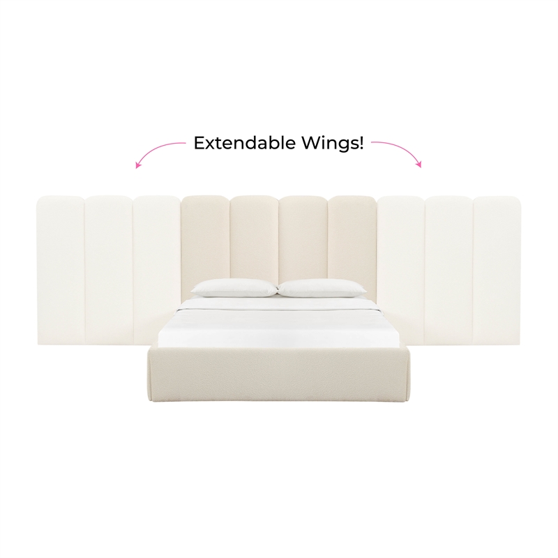 Pemberly Row Contemporary Cream Boucle Wings - Queen or King (Set of 2)