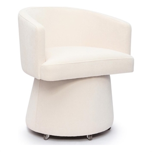 Pemberly Row Contemporary Cream Upcycled Chenille Rolling Desk Chair