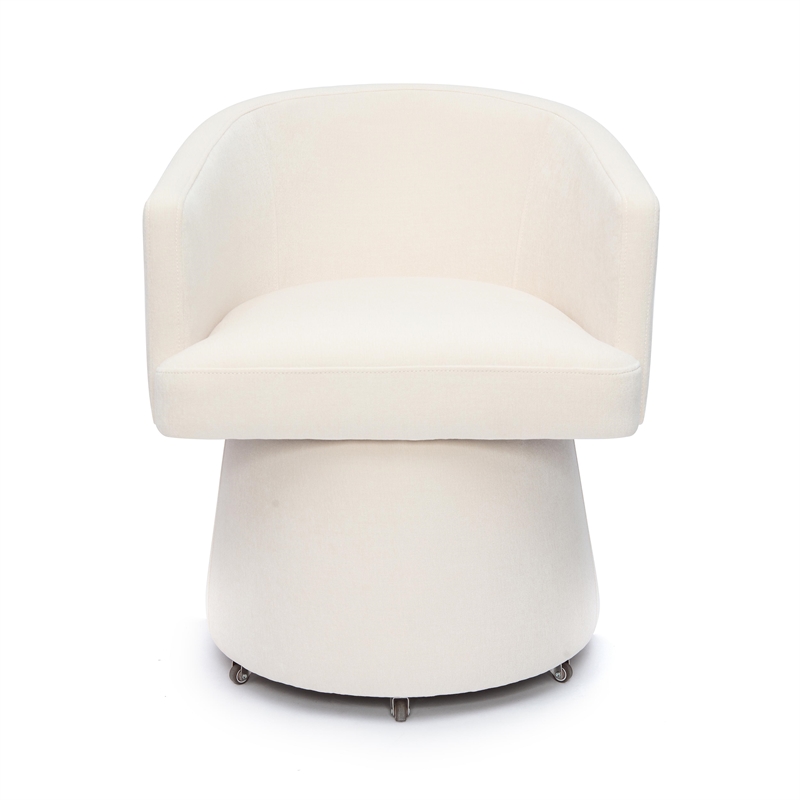 Pemberly Row Contemporary Cream Upcycled Chenille Rolling Desk Chair