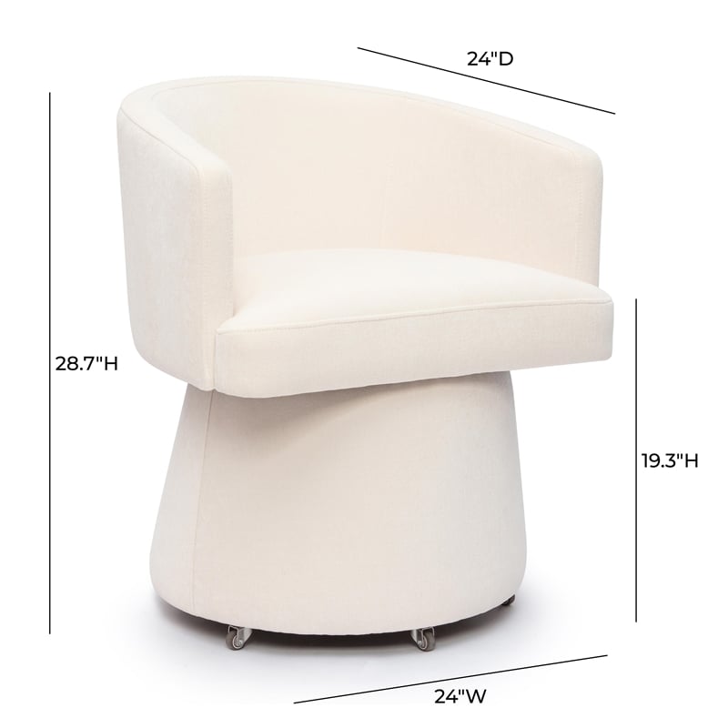 Pemberly Row Contemporary Cream Upcycled Chenille Rolling Desk Chair
